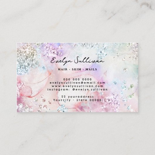 虹色フェイクグリッター水色ロイヤリティカード 名刺 (裏面)