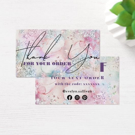 虹色フェイクグリッター水色割引カード (デスク)