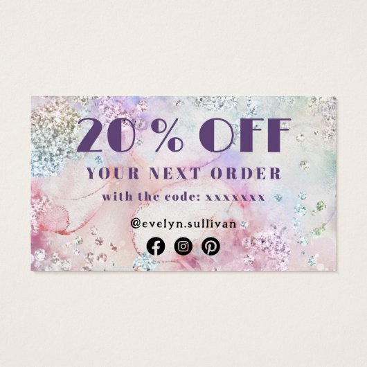 虹色フェイクグリッター水色割引カード (裏面)