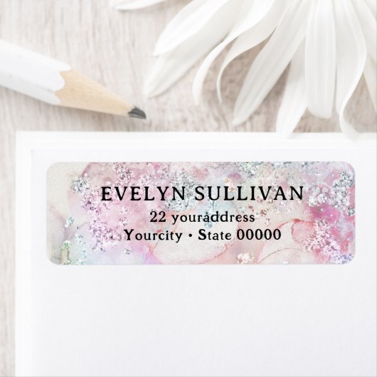 虹色フェイクグリッター水色差出人住所 ラベル (インサイチュ)