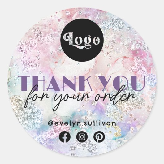 虹色フェイクグリッター水色 ラウンドシール (正面)