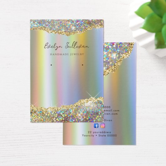 虹色フェイクグリッター箔ジュエリー表示カード (デスク)