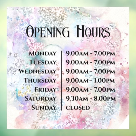 虹色フェイクグリッター開館時間 ウィンドウサイン (シート3)