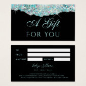 虹色フェイクティール(緑がかった色)グリッターシークインギフトカード (正面&裏面)