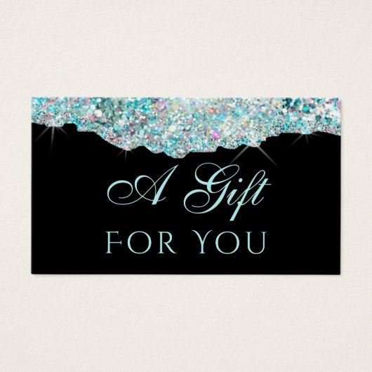 虹色フェイクティール(緑がかった色)グリッターシークインギフトカード (正面)