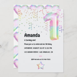 虹色フェイクバルーン1st誕生日招待状 招待状