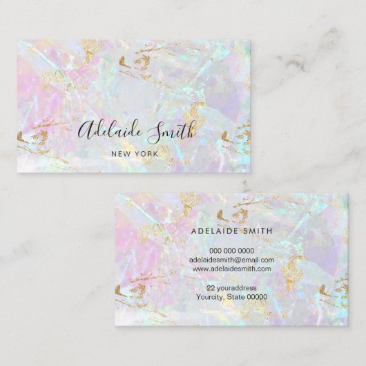 虹色フェイクピンクの石組織 名刺 (正面/裏面)