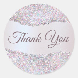 虹色フェイクピンクグリッターホイル感謝していユー ラウンドシール