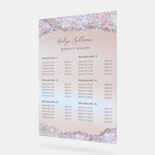 虹色フェイクピンクグリッター箔の価格表 アクリルサイン (傾斜)