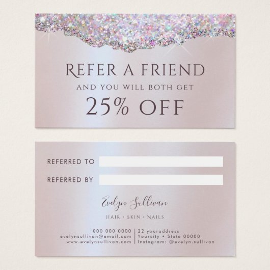 虹色フェイクピンクグリッター箔の紹介カード (正面&裏面)