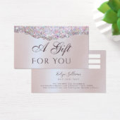 虹色フェイクピンクグリッター箔ギフトカード (デスク)