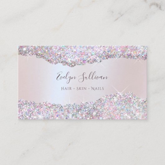 虹色フェイクピンクグリッター箔名刺 名刺 (正面)
