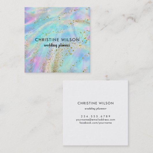 虹色フェイク大理石フェイクグリッター詳細 スクエア名刺 (正面/裏面)