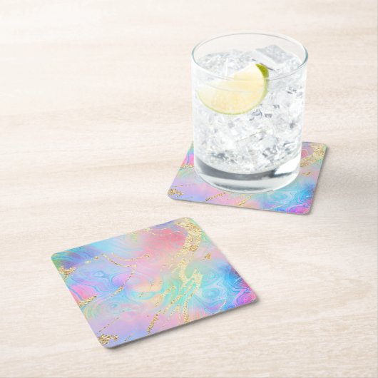 虹色フェイク流大理石 スクエアペーパーコースター (インサイチュ)