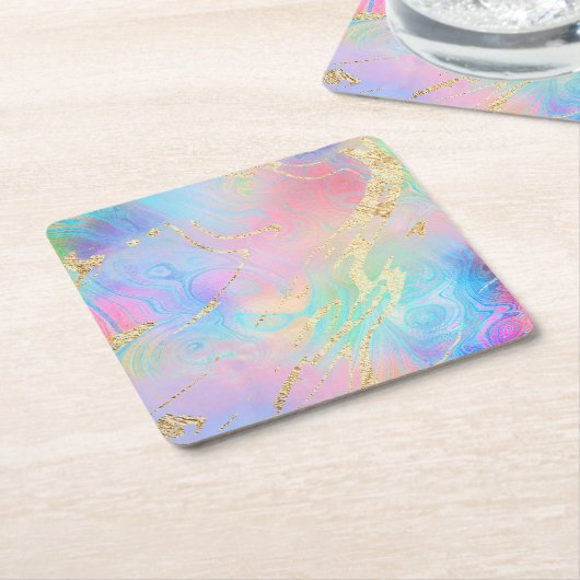 虹色フェイク流大理石 スクエアペーパーコースター (アングル)
