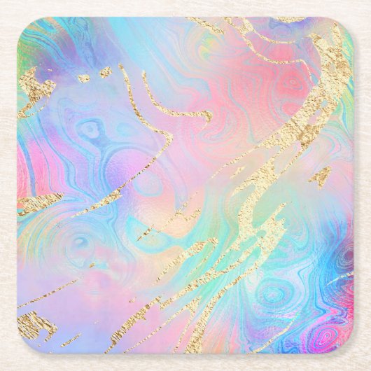 虹色フェイク流大理石 スクエアペーパーコースター (正面)