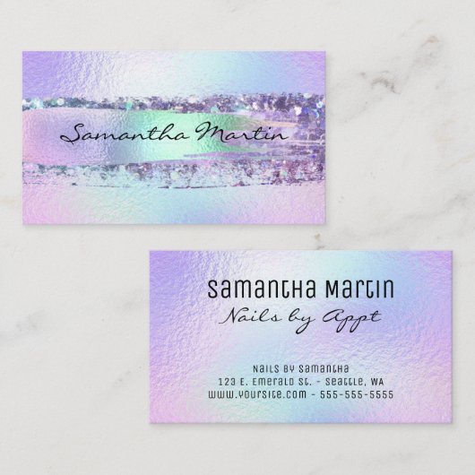 虹色フェイク箔およびグリッターブラシのストローク 名刺 (正面/裏面)
