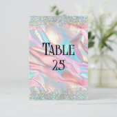 虹色フェイク箔とグリッター結婚のテーブル番号 招待状 (スタンド正面)