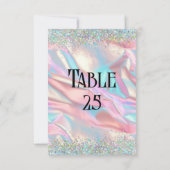 虹色フェイク箔とグリッター結婚のテーブル番号 招待状 (裏面)