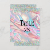 虹色フェイク箔とグリッター結婚のテーブル番号 招待状 (正面/裏面)