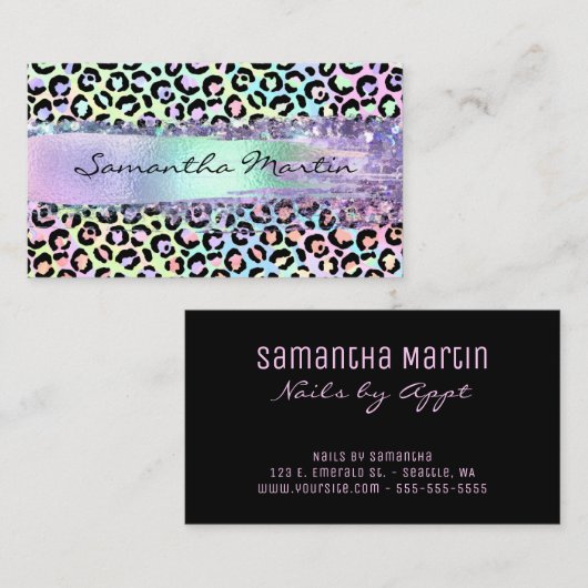 虹色フェイク箔ブラシストロークレインボーヒョウ 名刺 (正面/裏面)