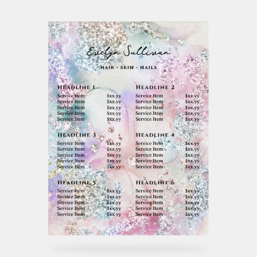 虹色フェイク色グリッター価格表 アクリルサイン (正面)