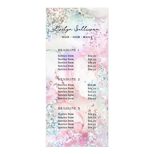 虹色フェイク色グリッター価格表 ラックカード (正面)