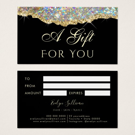 虹色フェイク金ゴールドグリッターギフトカード (正面&裏面)