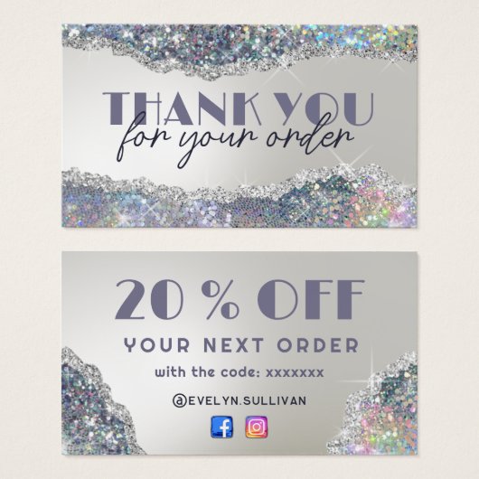 虹色フェイク銀グリッター割引カード (正面&裏面)