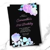 虹色フローラブラックとピンク21歳の誕生日 招待状