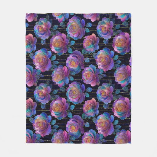 虹色フローララッピング（赤いリボン弓） フリースブランケット (正面)