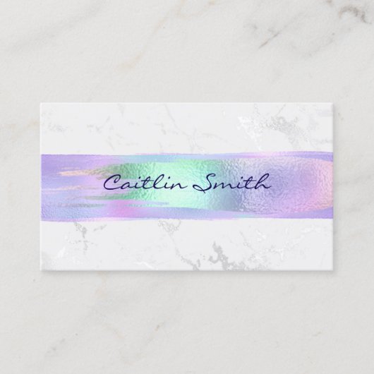 虹色ブラシストローク銀白色フォイル大理石 名刺 (正面)