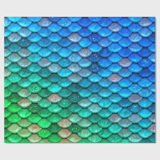虹色ブルーグリーングリッターマーメイドフィッはかりで測ク ラッピングペーパー (フラット)