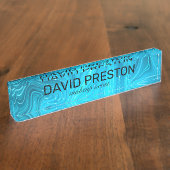 虹色ブルーティール(緑がかった色)アクアプロフェッショナル エレガント デスクネームプレート (側面)