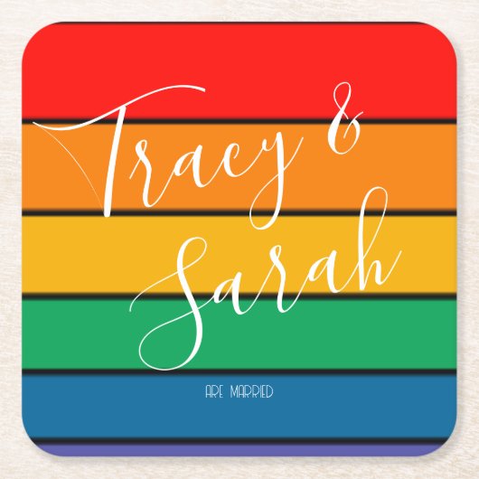 虹色ブロック ストライプ スクエアペーパーコースター (正面)