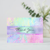 虹色ホイルブラシストロークレインボーヒョウのピンク サンキューカード (スタンド正面)