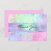 虹色ホイルブラシストロークレインボーヒョウのピンク サンキューカード (正面/裏面)