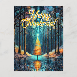 虹色ホリデードリーム🎄白熱［赤熱］光を放つクリスマスツリー ポストカード
