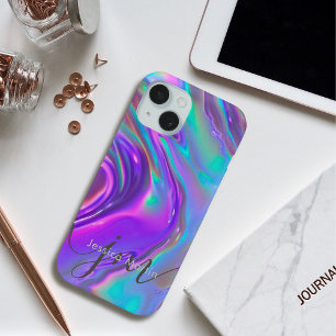 虹色ホログラフィックオパール虹渦モノグラム iPhone 15ケース