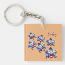 虹色ホログラフィックオーキッド開花 キーホルダー