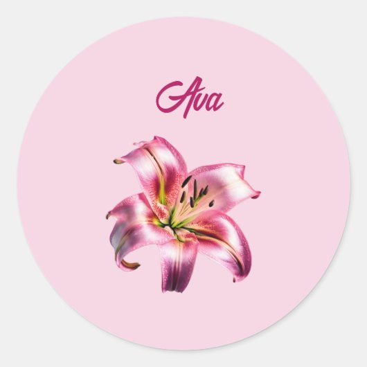 虹色ホログラフィックピンクのアジアのユリ ラウンドシール (正面)