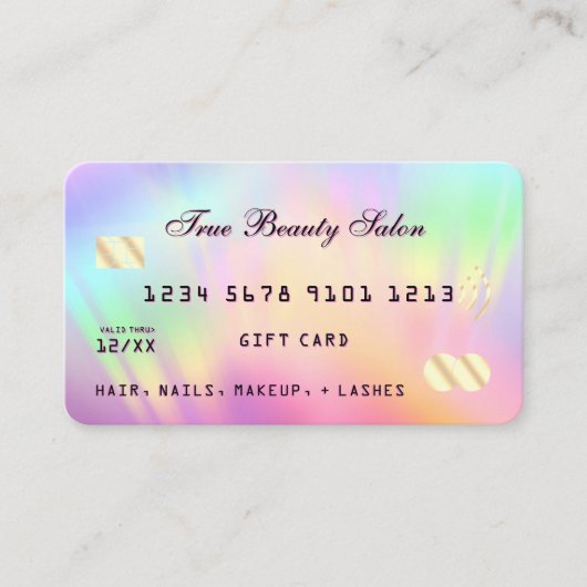 虹色ホログラフィックユニコーンギフトカード 名刺 (正面)
