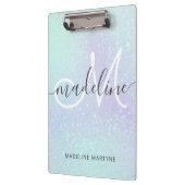 虹色ホログラフィフェイクックグリッターモノグラム クリップボード (左)