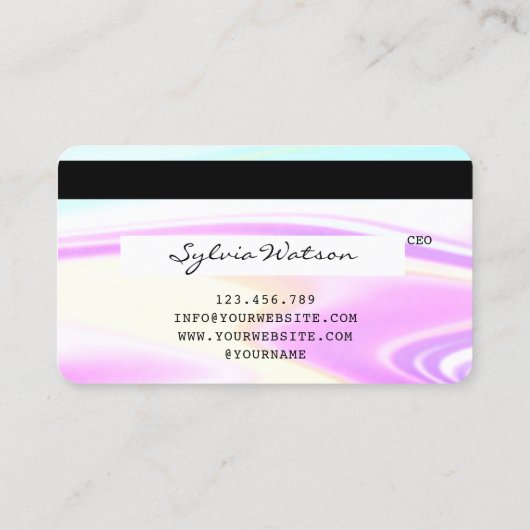 虹色ホログラフィモダンッククレジットカードのロゴ 名刺 (裏面)