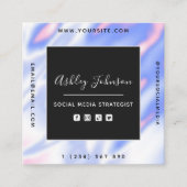 虹色ホログラフ勾配ソーシャルメディアQRコード スクエア名刺 (正面)