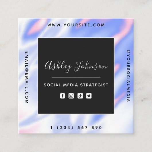 虹色ホログラフ勾配ソーシャルメディアQRコード スクエア名刺 (正面)