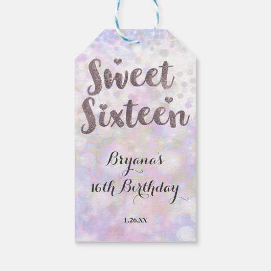 虹色ホワイトスパークルグラムスウィート16誕生日 ギフトタグ (裏面)
