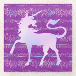 虹色ボヘミアンパターン&ユニコーンシルエット ガラスコースター