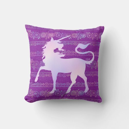 虹色ボヘミアンパターン&ユニコーンシルエット クッション (正面)