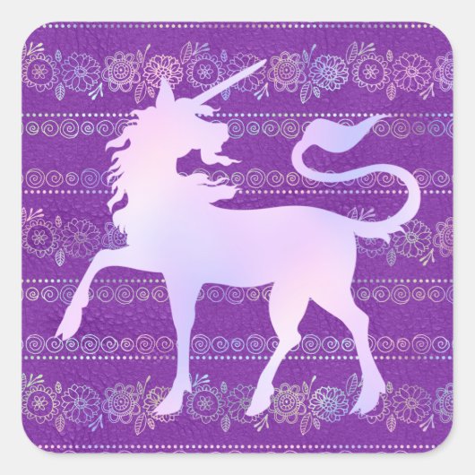 虹色ボヘミアンパターン&ユニコーンシルエット スクエアシール (正面)